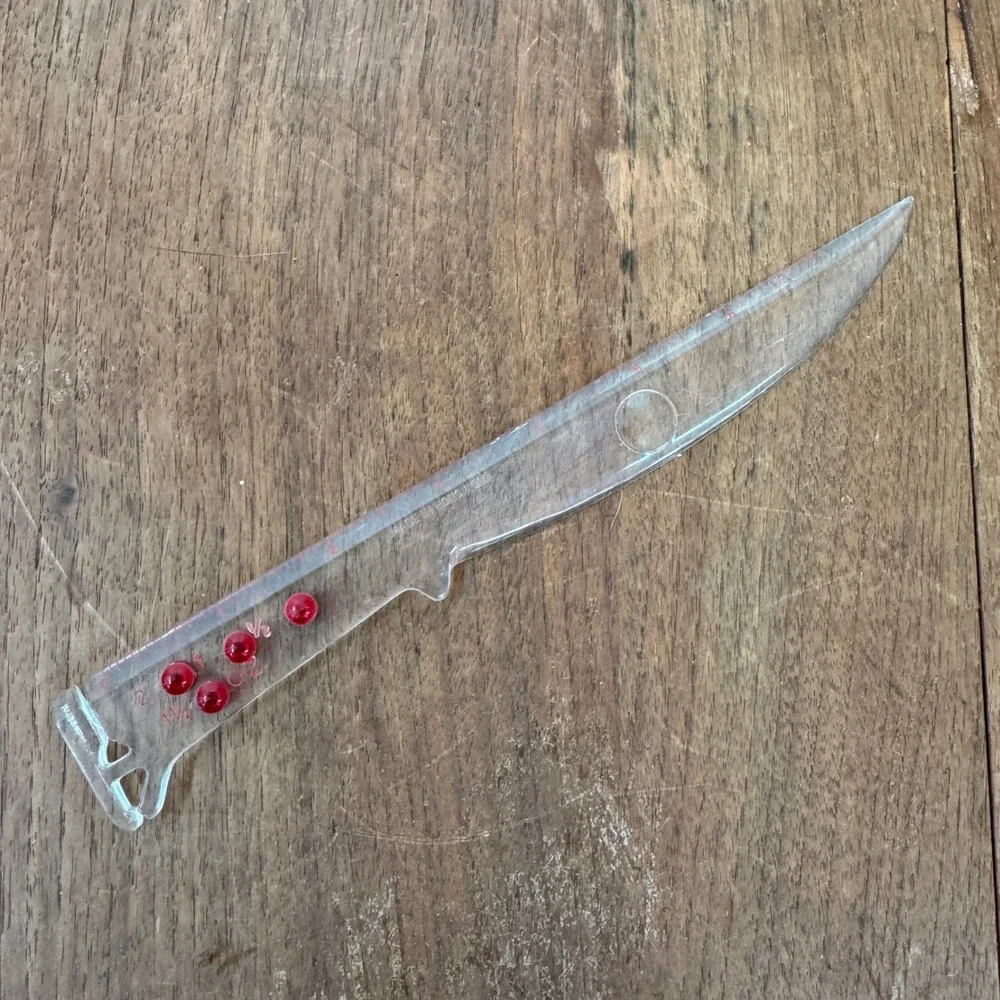 Vintage Hong Kong Novelty Clear Red Plastic Ruler Multipurpose Knife‎