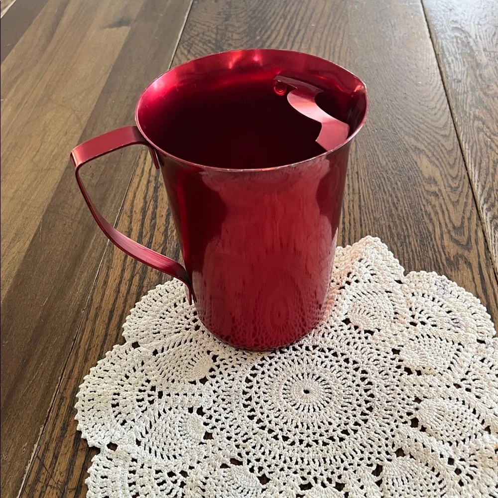 Vintage mid-century aluminum Red Metal Pitcher