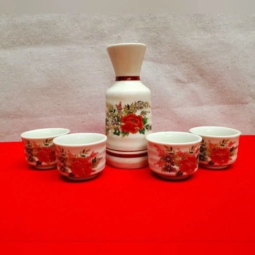 Vintage Japan Porcelain Sake Pitcher and Cup Set