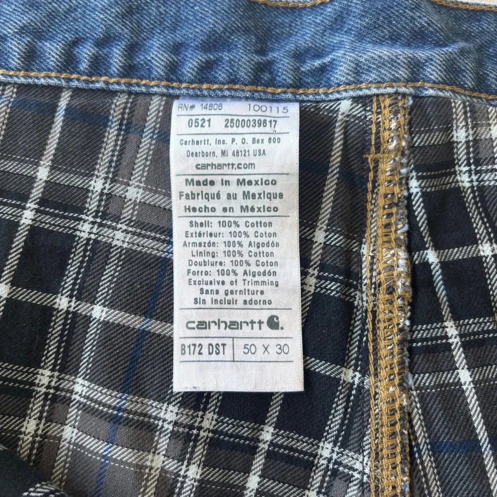 Carhartt B172 DST Flannel Lined Relaxed Fit Jeans Mens 50x30 Dark Stone Blue
