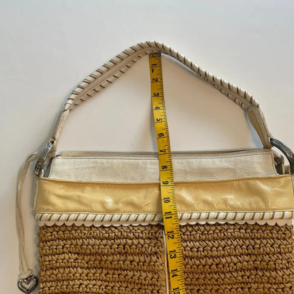 Brighton Vintage Straw Bag Womens Yellow & Ivory Leather Trim Hobo Shoulder