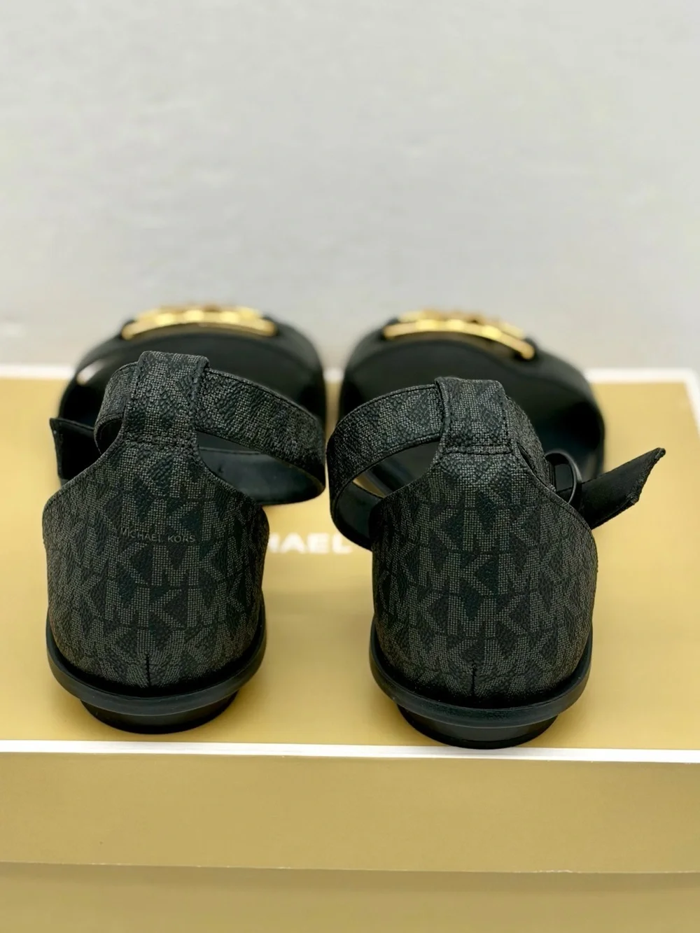 Michael Kors Women's Black MK Logo Ankle-Strap Sandals
