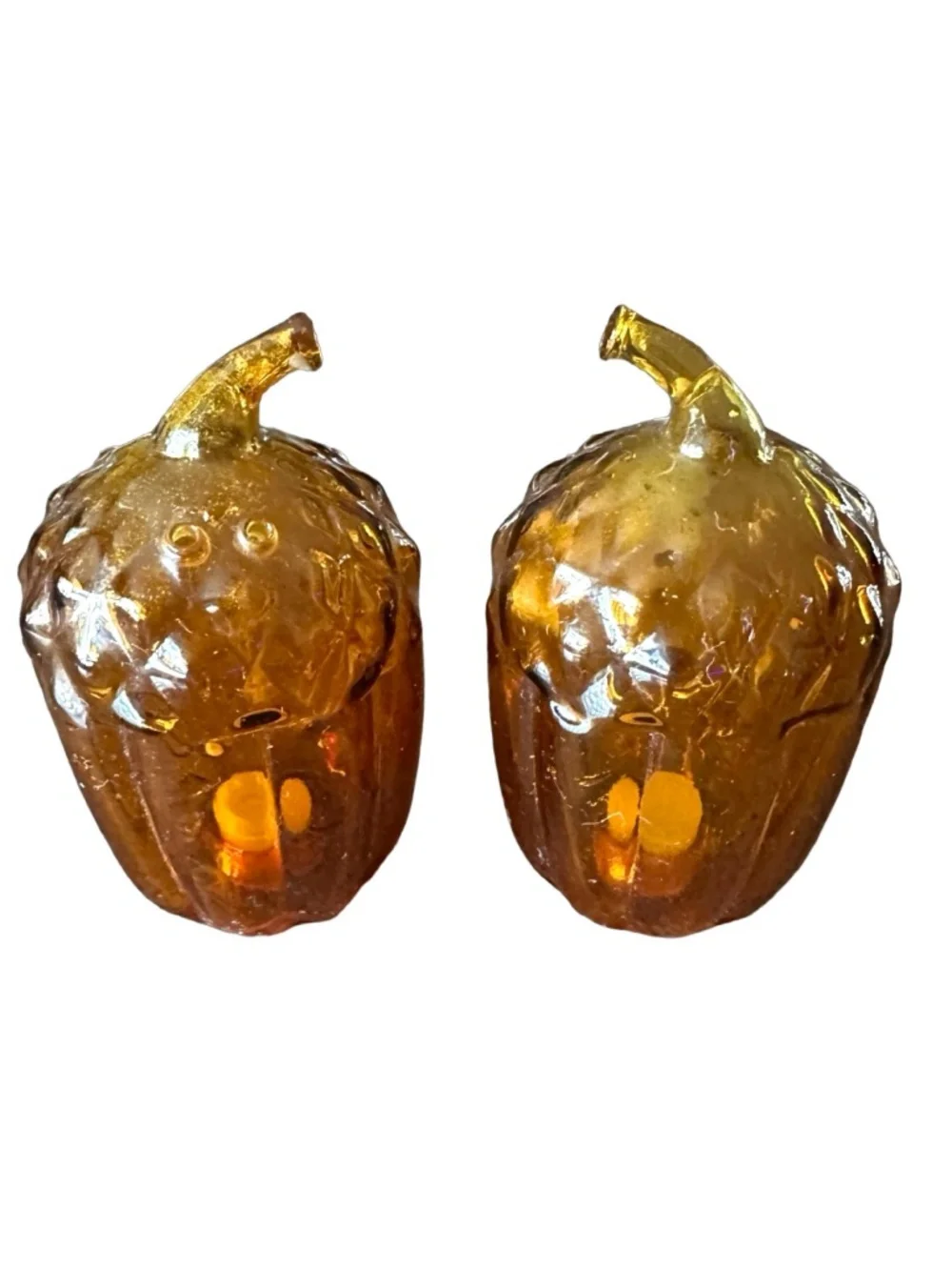 PIER 1 IMPORTS Amber Glass Salt & Pepper Shaker 3 1/4” (set of 2) Acorn Shaped