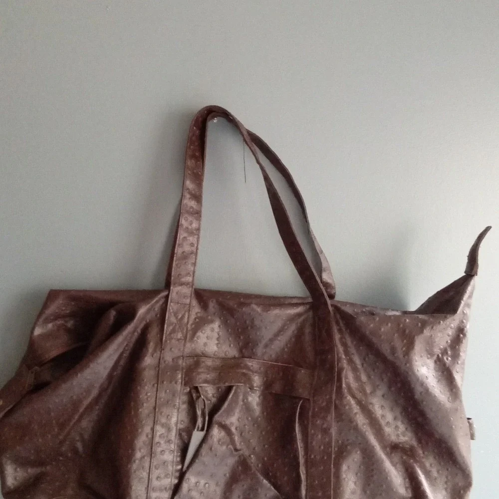 Ostrich‎ Embossed Faux Leather Weekender Travel Duffel Bag Brown Large Overnight