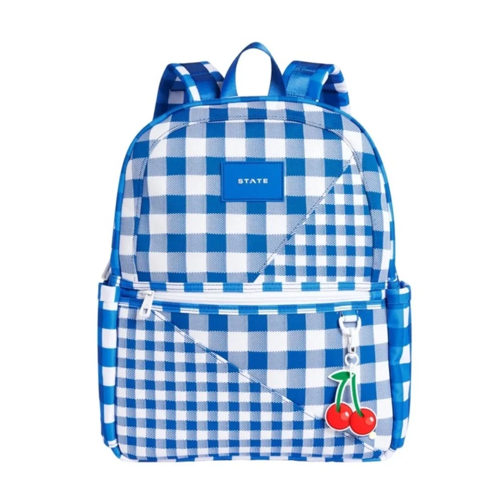 NWT State Backpack Intarsia Kane Kids Blue Gingham