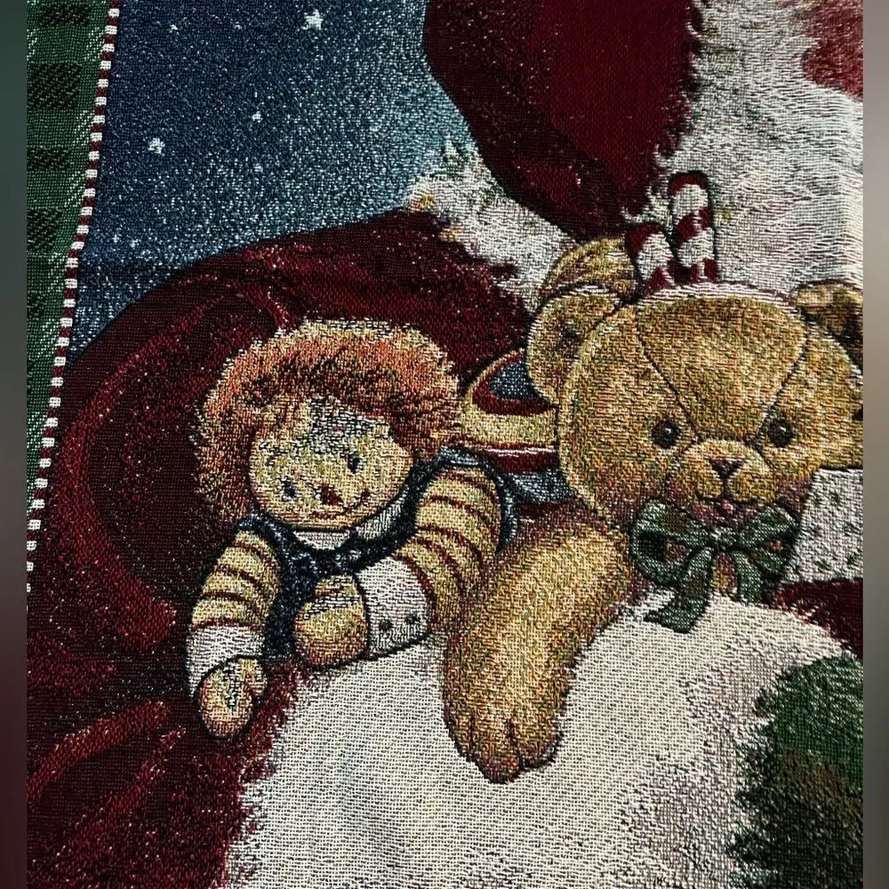 Vintage Christmas Santa Tapestry Throw Blanket raggedy Ann doll teddy bear