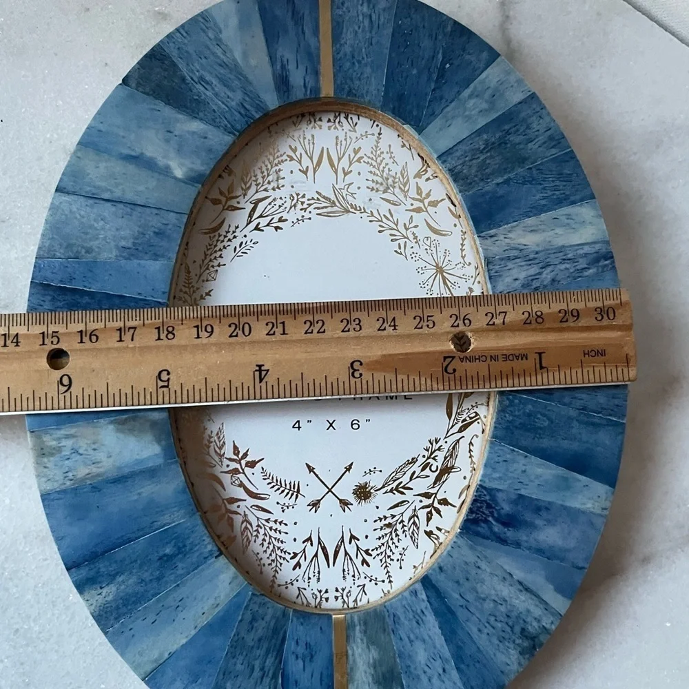Oval 4x6 Picture Photo Frame - Carved Bone Blue gold
