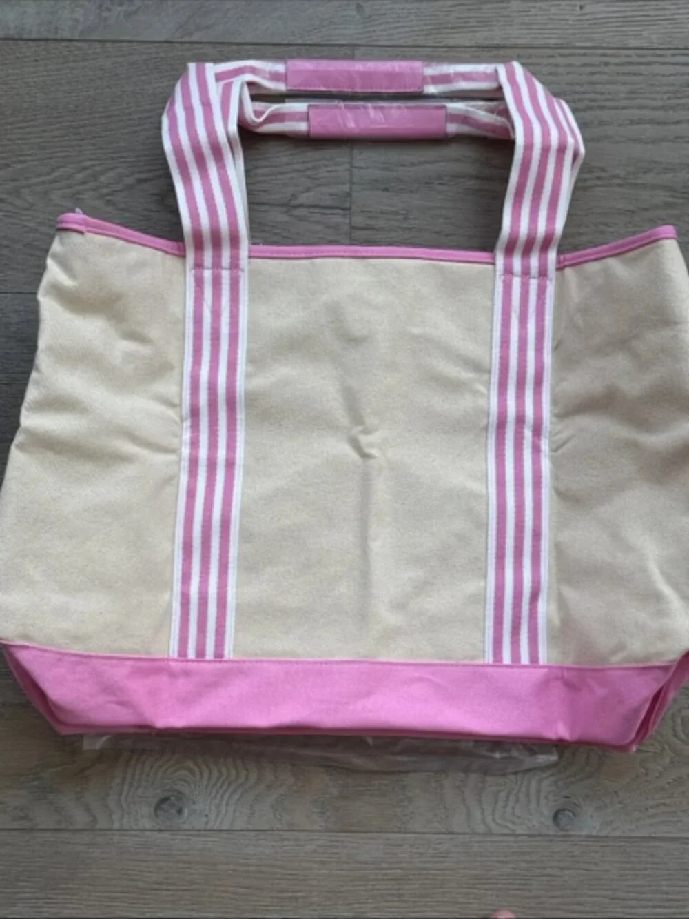 Victorias Secret Double Handle Canvas Tote 2026- Tan/White/Pink - NWT