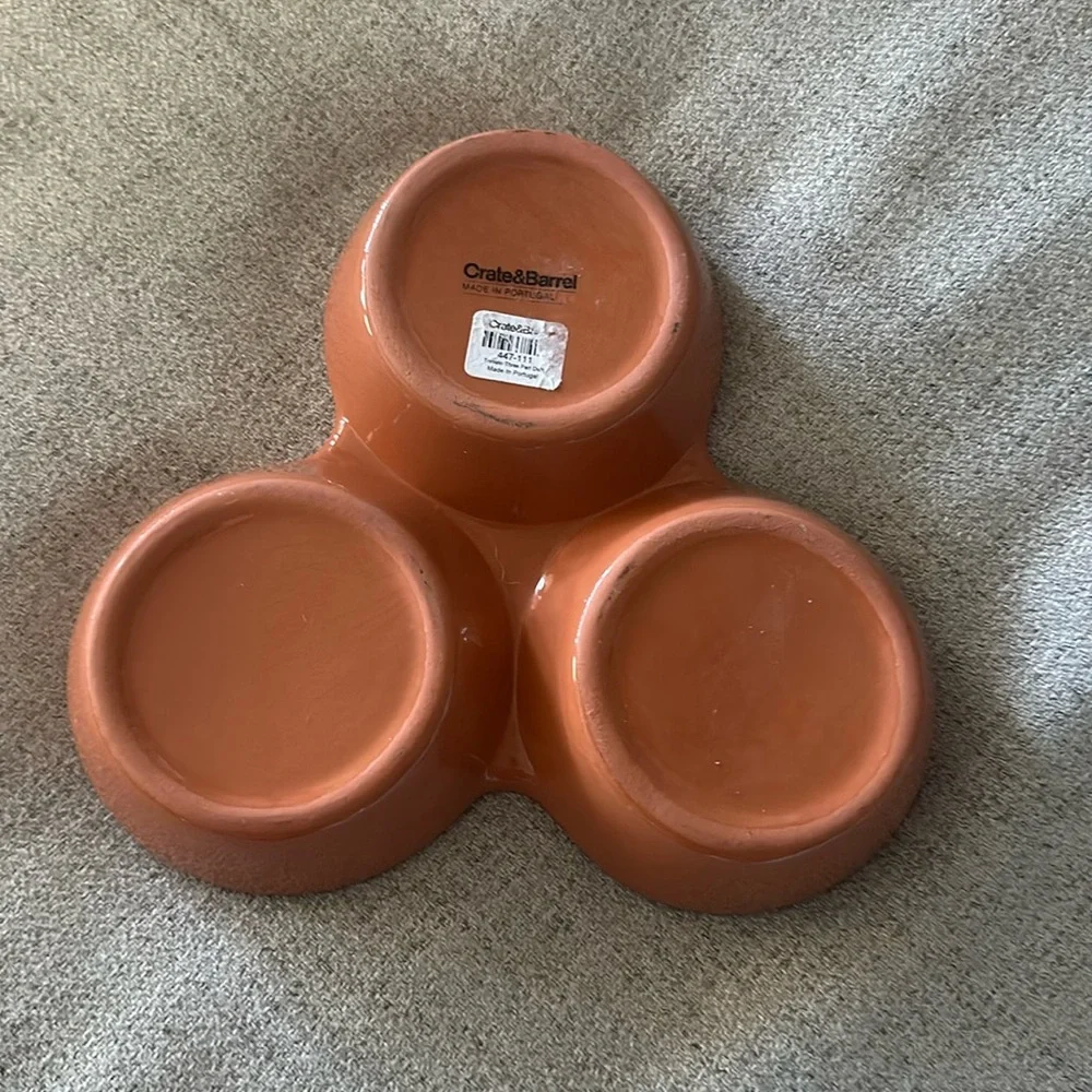 Euc Crate & Barrel 3 Part Ceramic Appetizer Condiment portugal Serving Dish