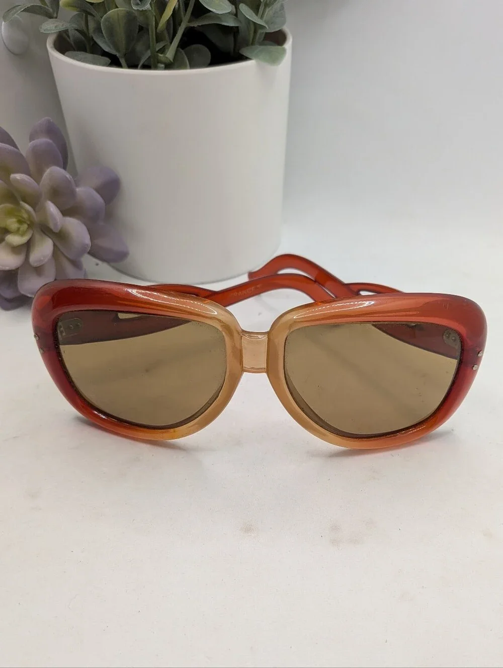 ​Vintage 1970s Tura France Oversized Butterfly Sunglasses Brown Ombre Cutout