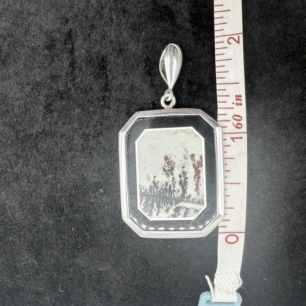 Vintage OOAK Modernist Dendritic Agate Onyx Sterling Silver Pendant
