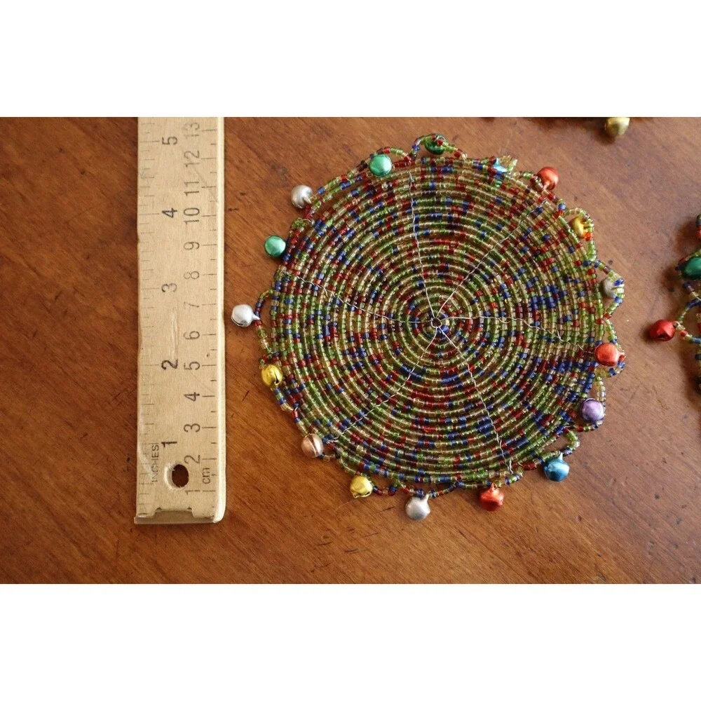 Lot 5x Pier 1 Imports Pier One Festive Beaded 4” Jingle Coasters Bells Christmas