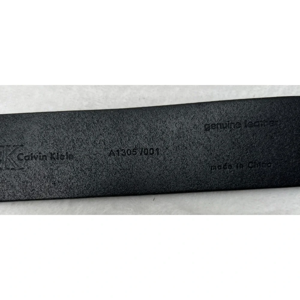 Calvin Klein Jeans Belt Mens 38.5 Black Leather Double Prong Silver Toned Preppy