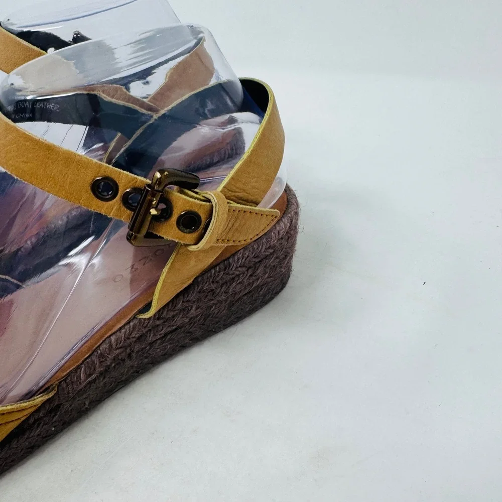 Apepazza Tan Leather Wedge Elba Espadrille Sandals Buckle Ankle Strap Size 8.5