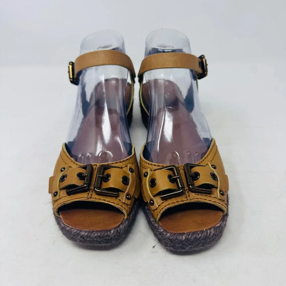 Apepazza Tan Leather Wedge Elba Espadrille Sandals Buckle Ankle Strap Size 8.5