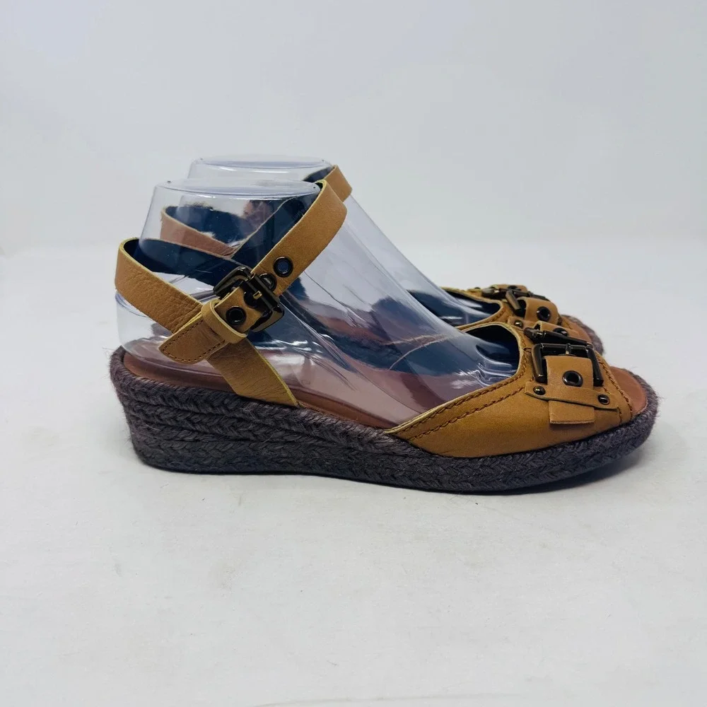 Apepazza Tan Leather Wedge Elba Espadrille Sandals Buckle Ankle Strap Size 8.5