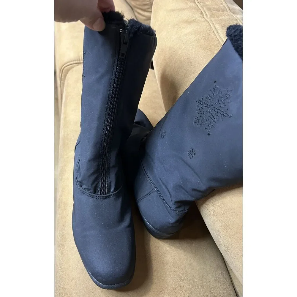 Judith Sport Snowflake 2 Women's Size 7 Zip‎ Front Fur Lined Snow Boots Black