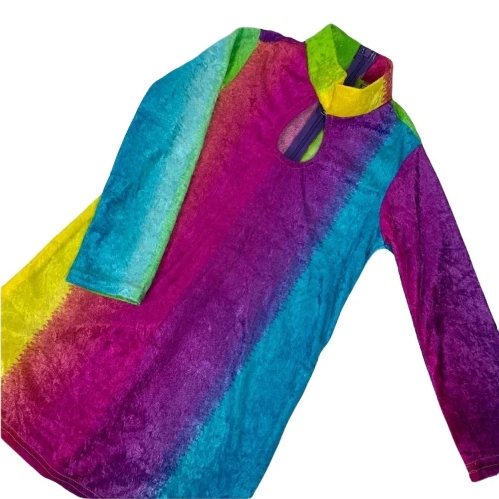 Charades Rainbow Keyhole Dress 1960 1970 Costume For Dress Up Size XS Fits 4-6