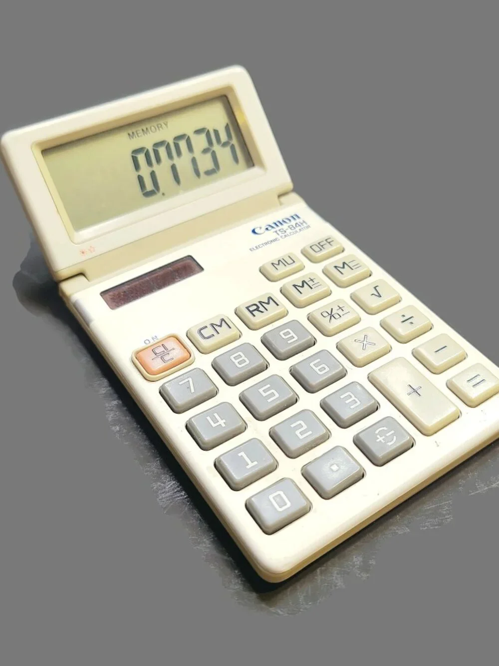 Vintage Canon TS-84H Calculator Tilt Display Solar Powered Beige Tan Gray WORKS
