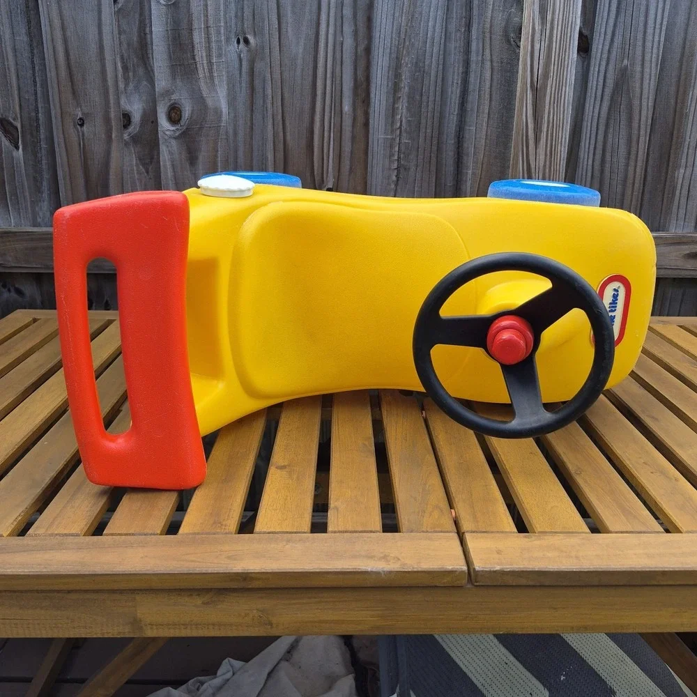 Vintage  Little Tikes yellow race car Ride On Push Toy Roadster Made In USA
