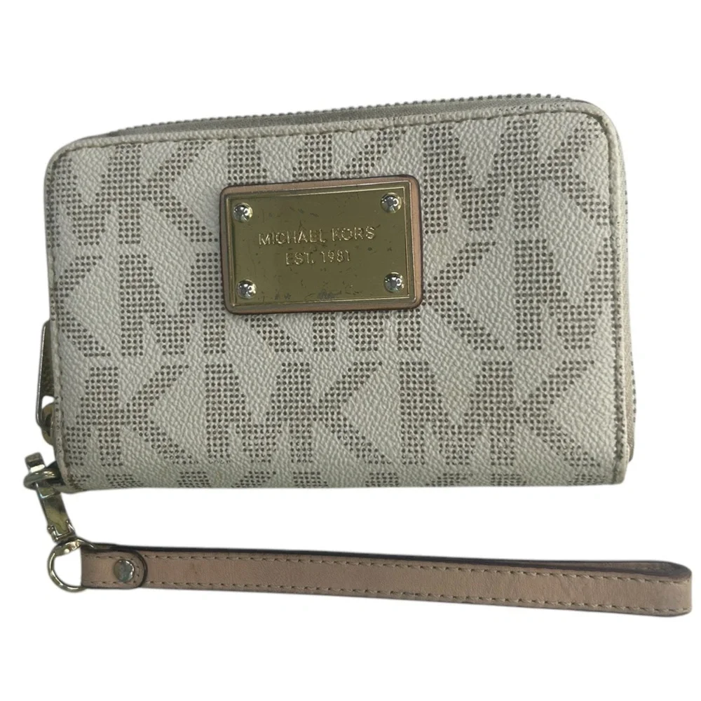 Michael Kors Beige Brown Logo Wristlet Wallet Organizer