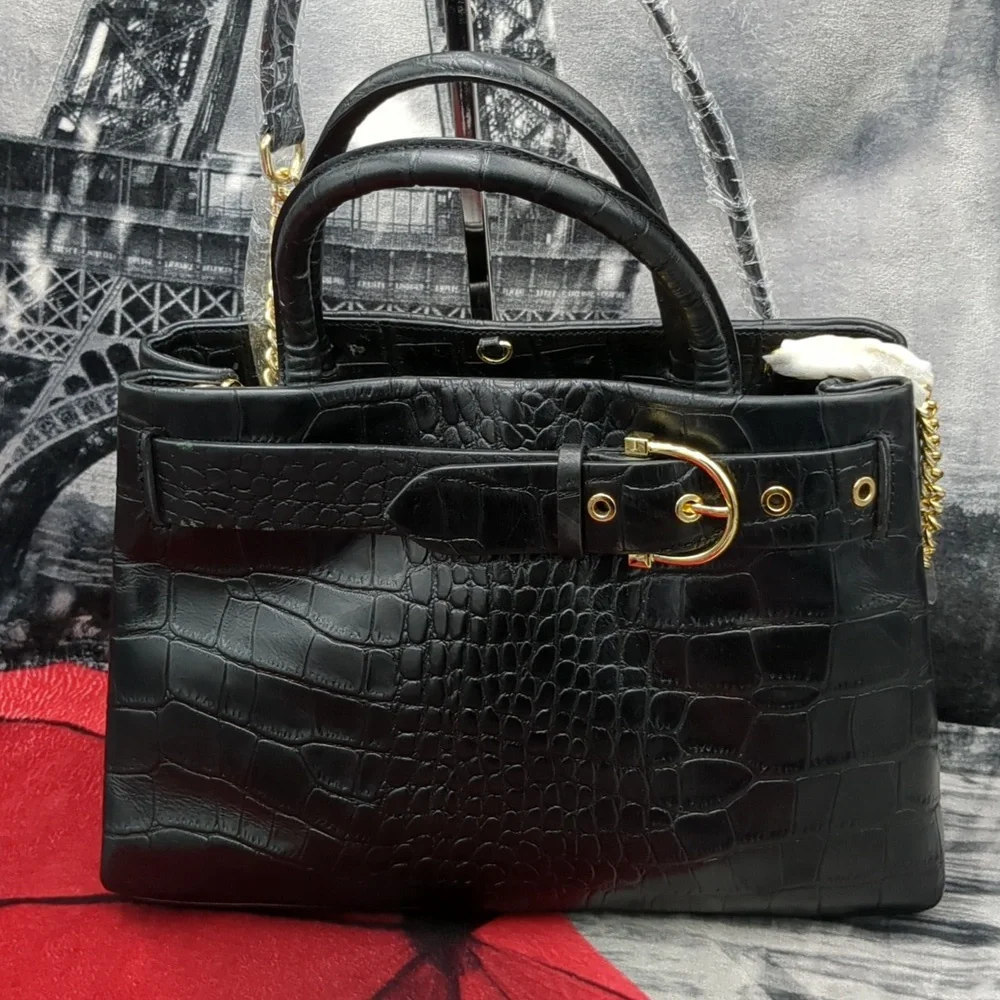 Antonio Melani Black Crocodile-Embossed tote