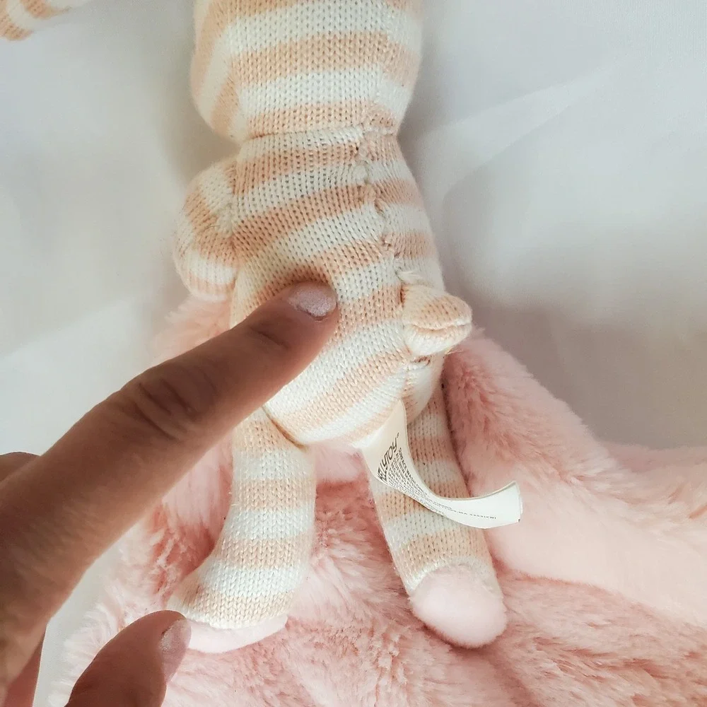 Kellytoy Pink Striped Bunny Rabbit Plush Lovey Rattle Pink Baby Security Blanket