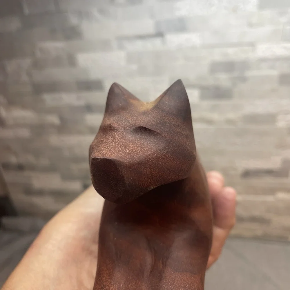 Vtg MCM Hand Carved Wood Cat Panther Stalking Figurine 16