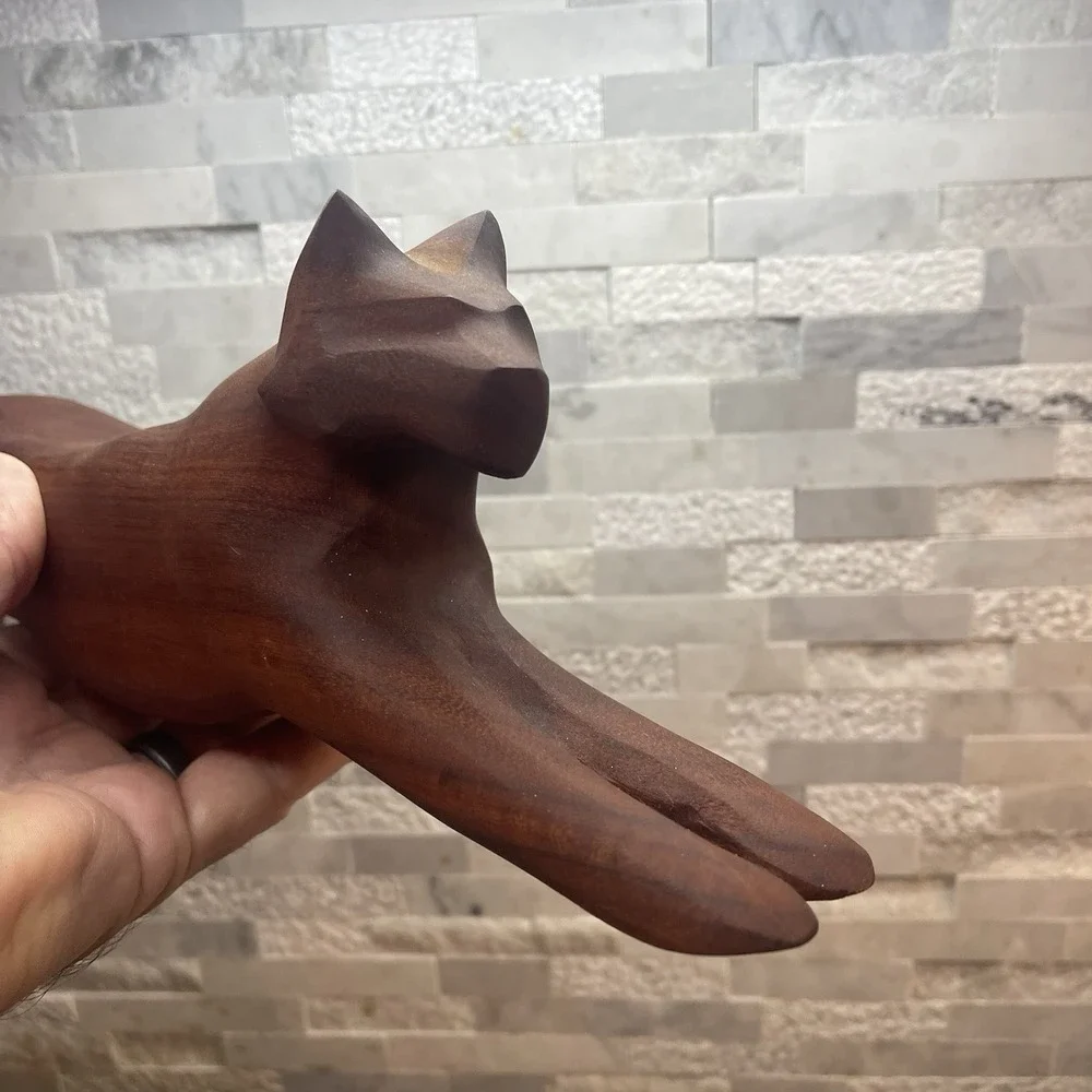 Vtg MCM Hand Carved Wood Cat Panther Stalking Figurine 16