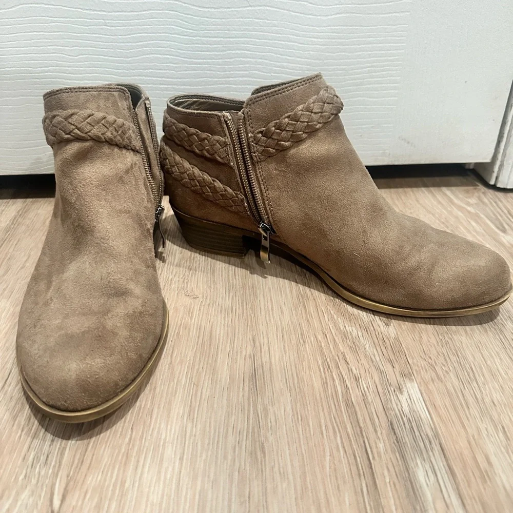 Life Stride Braided Tan Ankle Booties