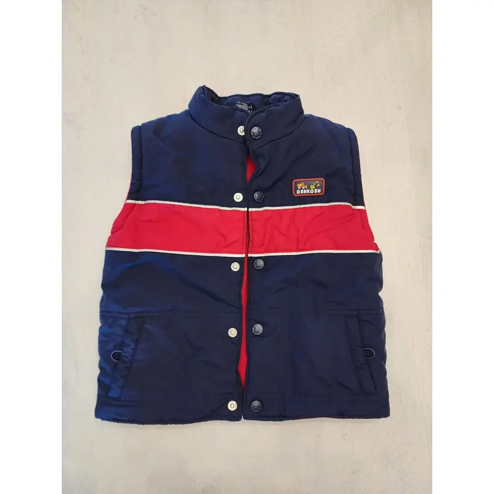 Oshkosh Boys SZ 3T Puffer Vest Red Blue Winter Outerwear