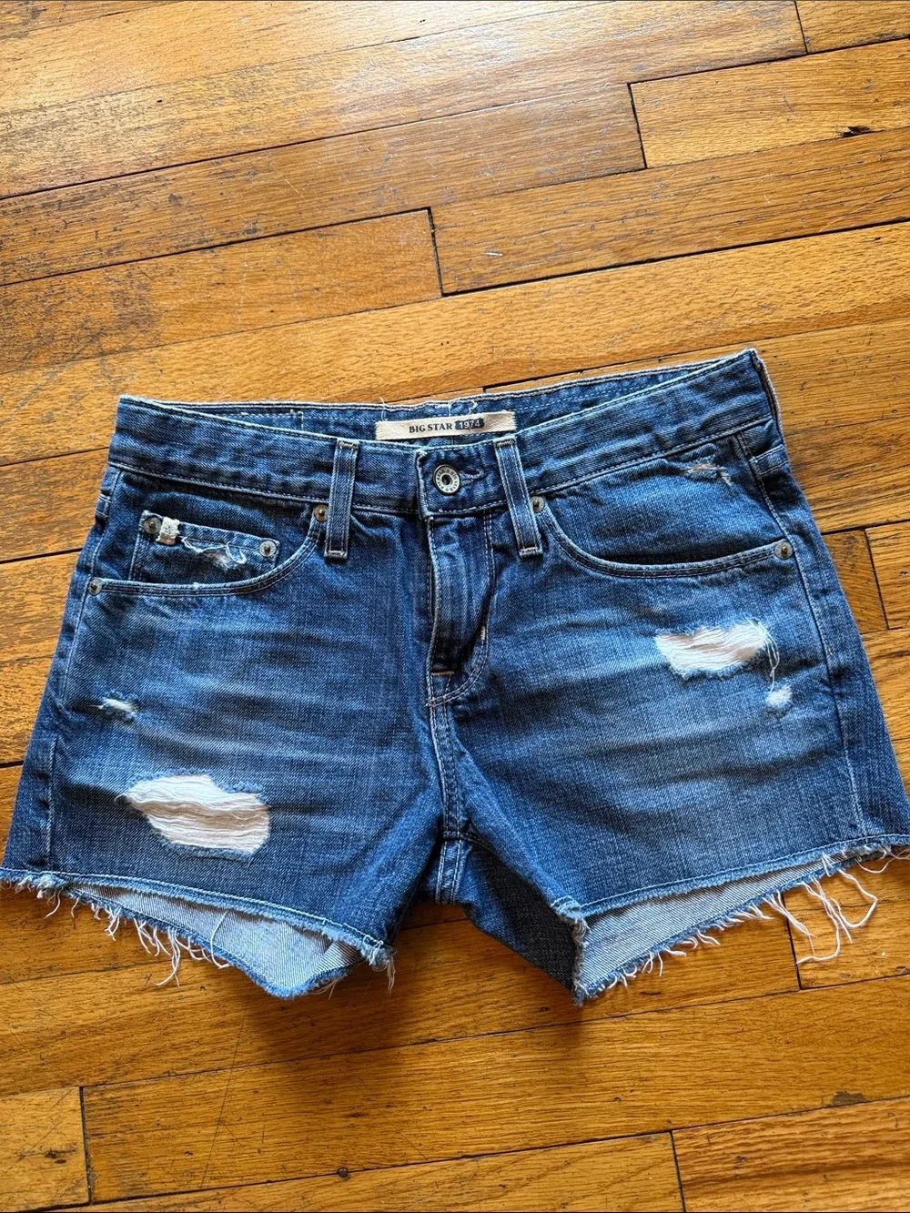 Big Star Distressed Dark Blue Jean Shorts
