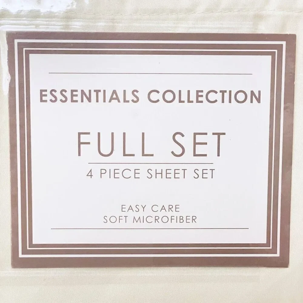 NWT Vintage Essentials Collection Full Sz Ivory  4 Pc Soft microfiber Sheet Set
