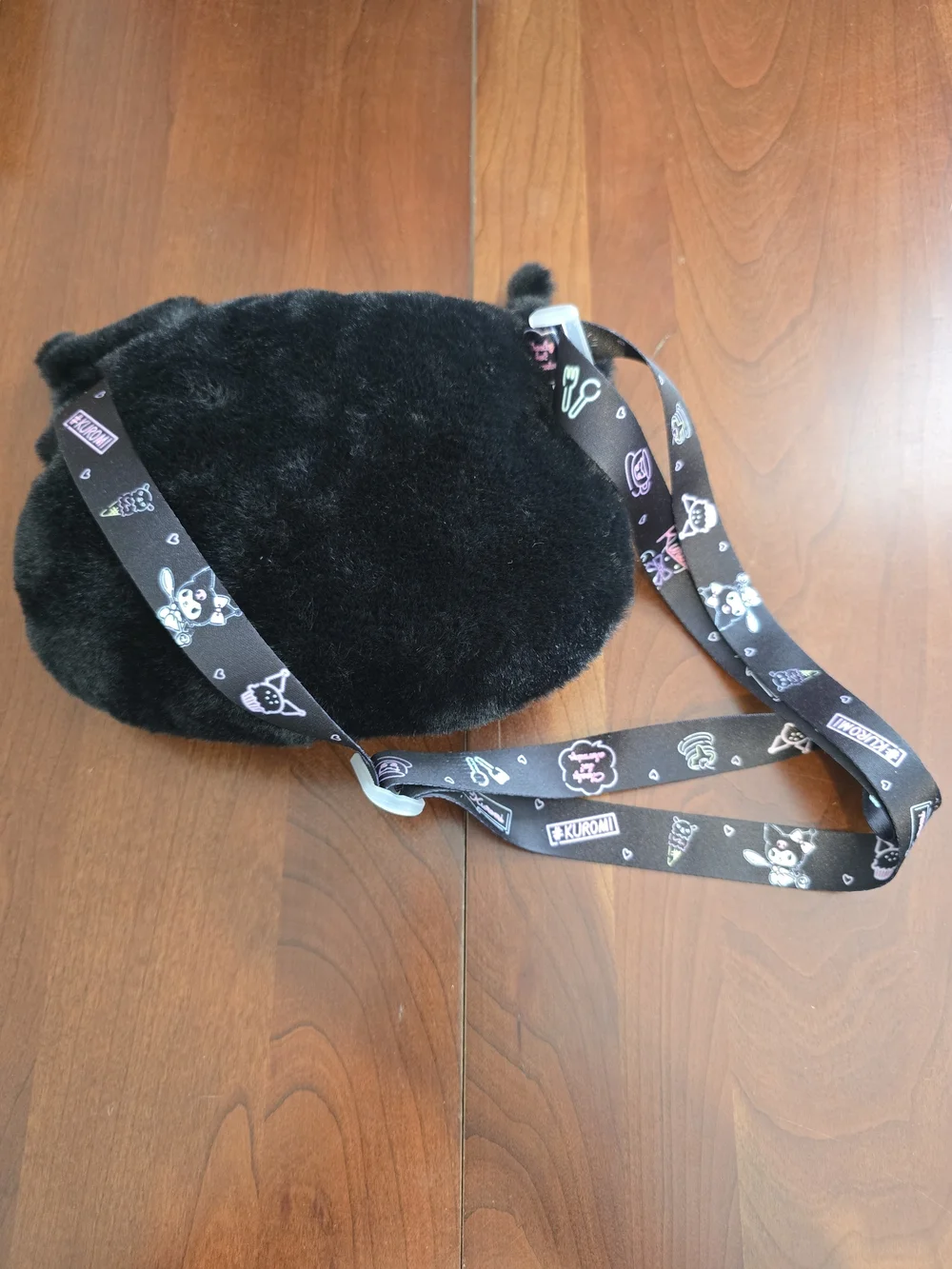 Kuromi Plush Crossbody Bag - Black with Pink Skull, NWOT