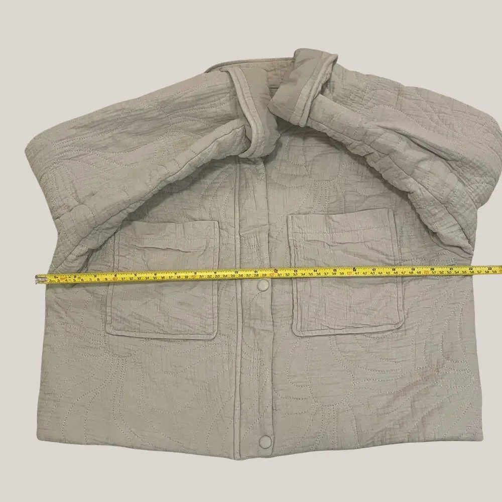 7 For All Mankind M Quilted Cropped Jacket | Stand Collar, Neutral Taupe Beige