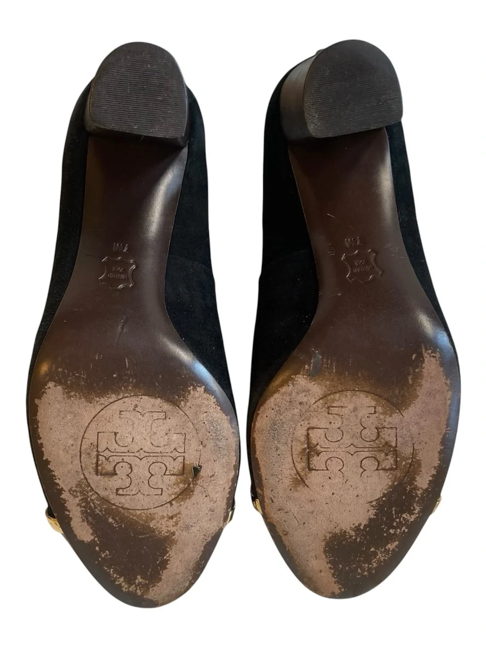 Tory Burch Pacey Black Suede Snake Cap Toe Block Heel Pumps Women’s 7