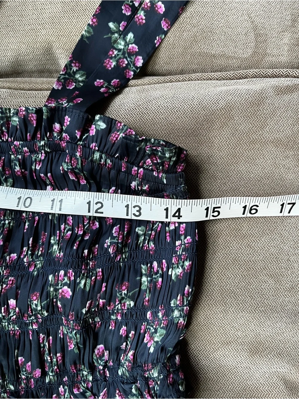 J.Crew Smocked Navy Floral Tank Top with Pink Blossoms