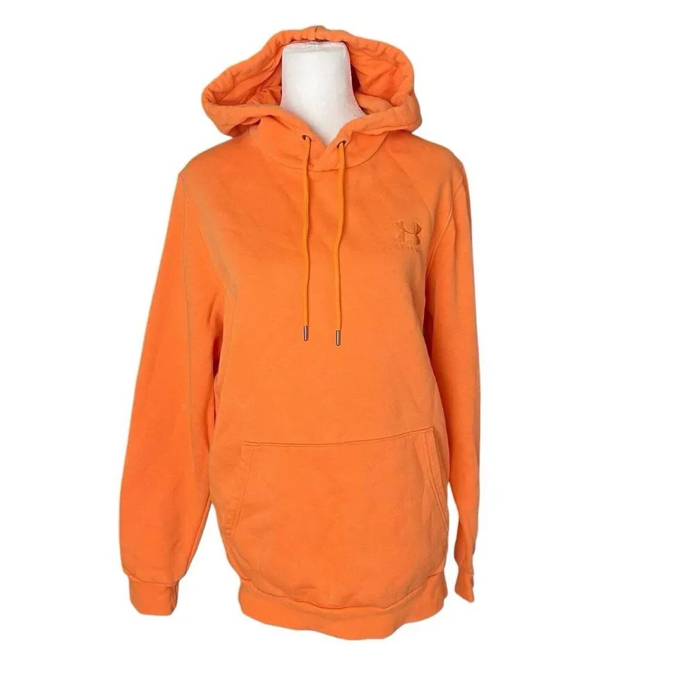 Under Armour Mens Medium Playback Essential Fleece Hoodie Orange Pullover Pocket