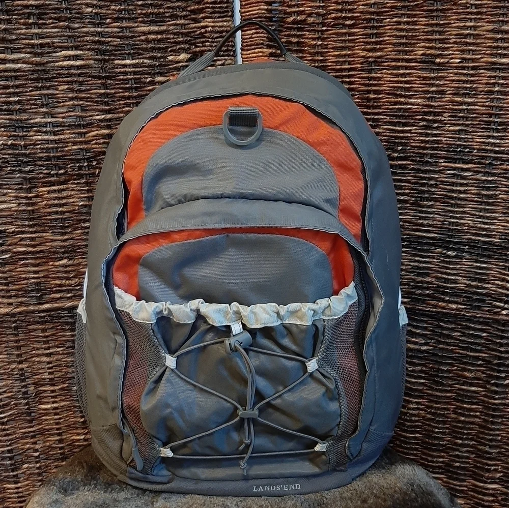 Lands' End Kids Backpack Gray Orange Laptop School Women's Hiking Gorpcore Camp