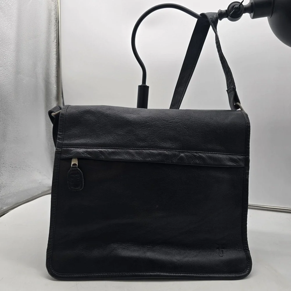 Vintage Frye Black Leather Messenger Bag Crossbody Laptop Briefcase Satchel USA
