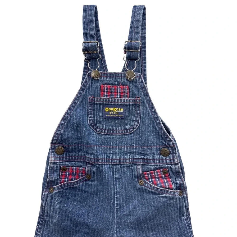 OshKosh B'gosh Denim Overalls Kids 2T Blue Excellent Plaid Lined