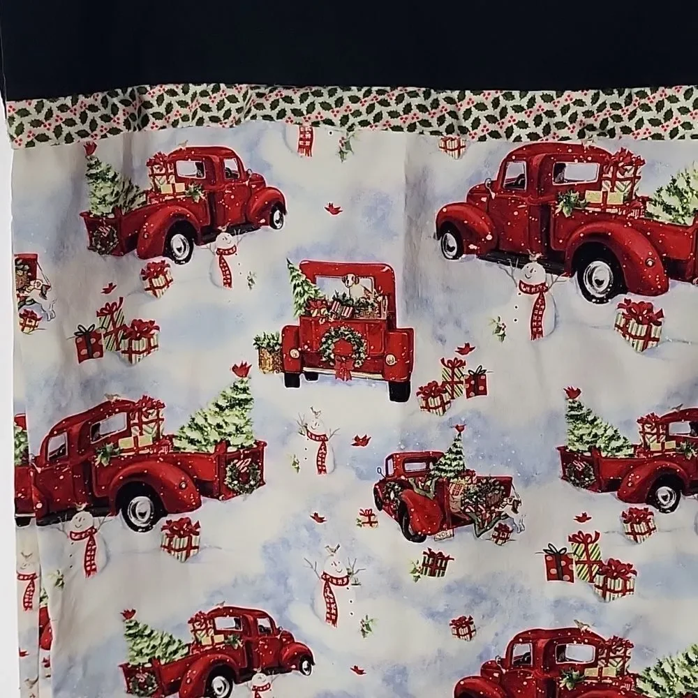 Set Of 2 Red Truck & Snowman Holly Trimmed Pillowcases