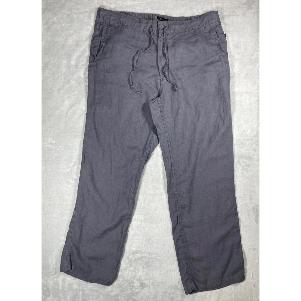 Onia Linen Pants Men XXL Gray Drawstring Elastic Waist Casual Beach Lightweight
