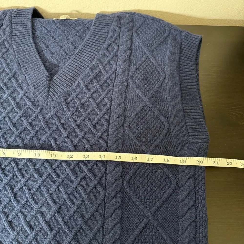 Madewell Sweater Vest Women Sz XS Navy Cable Knit V Neck Short Sleeve Wool Blend