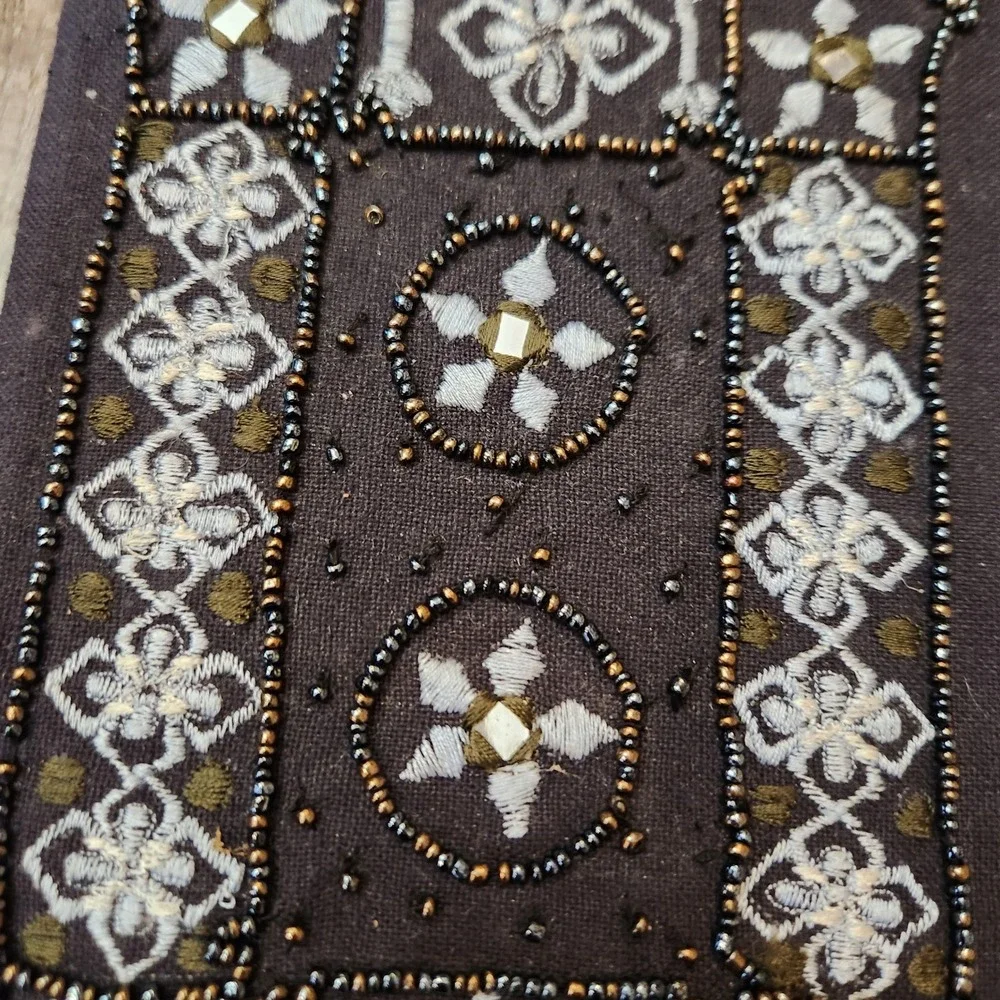 Vintage‎ Style Beaded Embroidered Fabric Journal Set Gray Blue 2pc Blank Pages