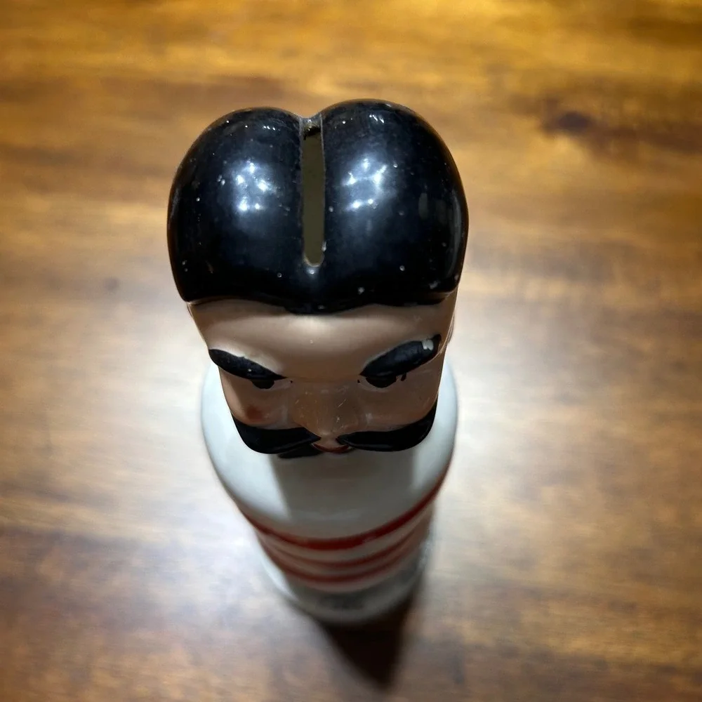 Vintage Barber Pole Razor Blade Bank Ceramic Red White National Potteries Japan