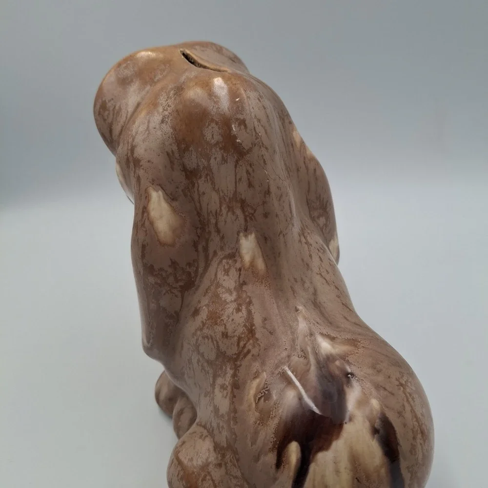 Vintage Ceramic Bassett Hound Dog Coin Piggy Bank Statue Glazed Marbeled‎ Sad