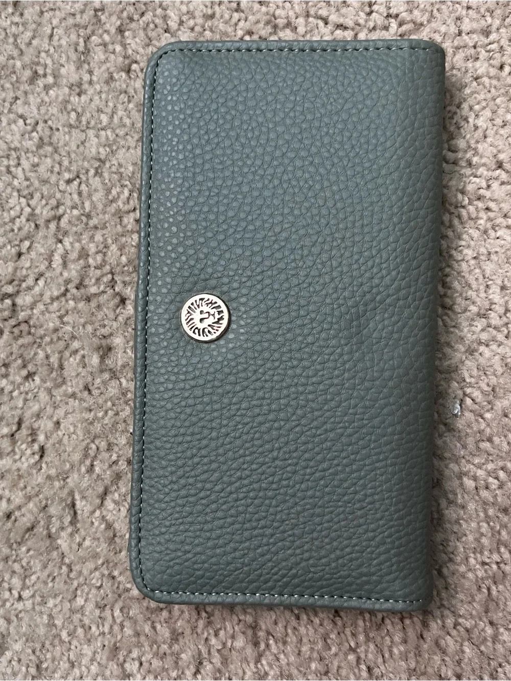 Anne Klein Olive Green Pebbled Leather Wallet with Gold Tone Logo