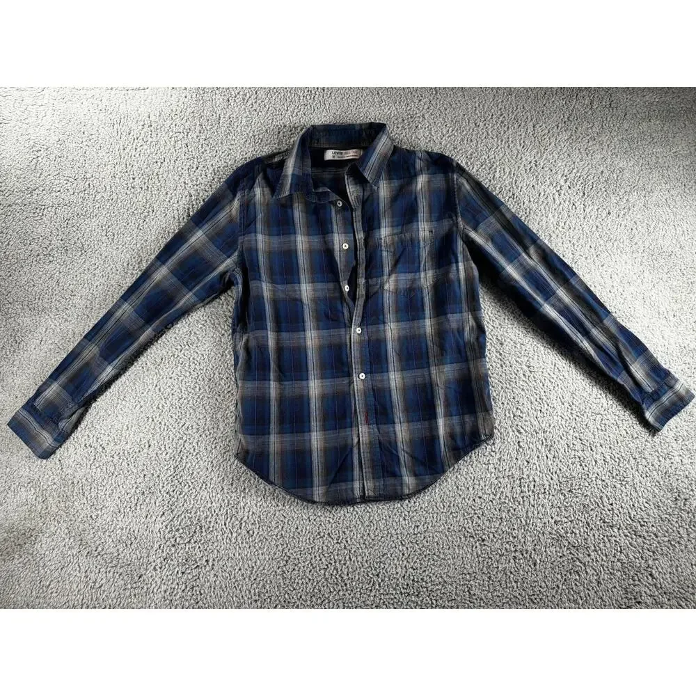 Levis Red Tab‎ Shirt Men Medium Button Up Plaid Long Sleeve Western