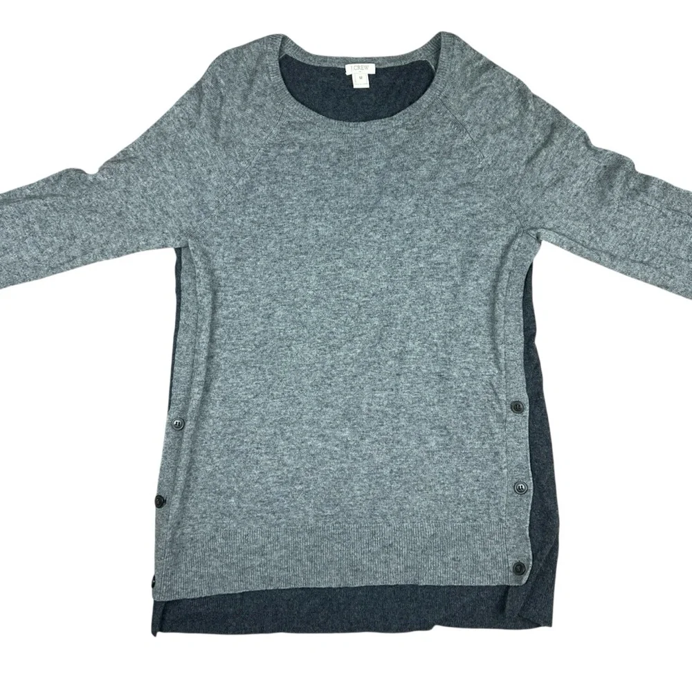 J.Crew Wool Blend Sweater Women’s Medium Gray Elbow‎ Patches Side Buttons Raglan